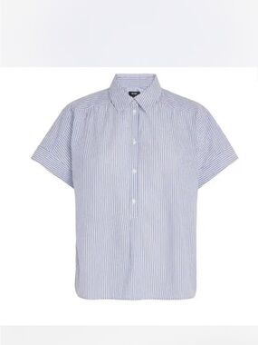 ME+EM Women's Short-Sleeve Button-Down Shirt in Blue and White Stripe